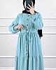 Fırfır Detaylı Ayrobin Elbise - Turkuaz