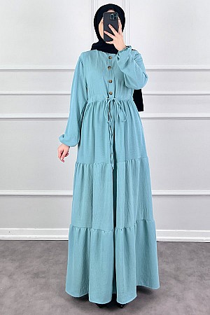 Fırfır Detaylı Ayrobin Elbise - Turkuaz