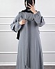 Fırfır Detaylı Tesettür Elbise - Gri