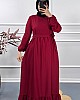 Fırfırlı Saten Elbise - Bordo
