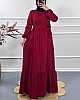Fırfırlı Saten Elbise - Bordo
