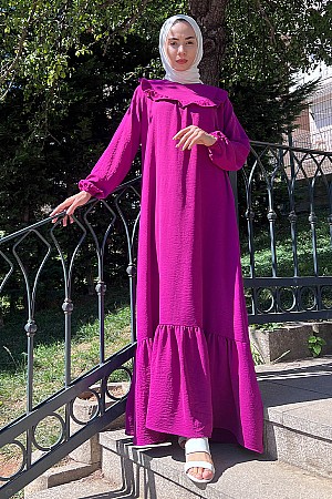 Fırfırlı Volanlı Ayrobin Elbise - Fuşya Fırfırlı Volanlı Ayrobin Elbise - Fuşya