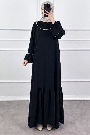 Fistolu Elbise - Siyah