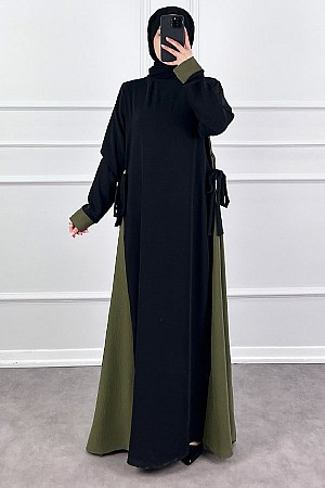 Garnili Fiyonklu Ayrobin Elbise - Haki