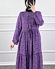 Halka Desen Pamuk Viskon Kumaş Elbise - Lila