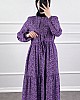 Halka Desen Pamuk Viskon Kumaş Elbise - Lila