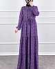 Halka Desen Pamuk Viskon Kumaş Elbise - Lila