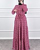 Halka Desen Pamuk Viskon Kumaş Elbise - Pembe