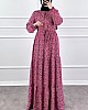 Halka Desen Pamuk Viskon Kumaş Elbise - Pembe