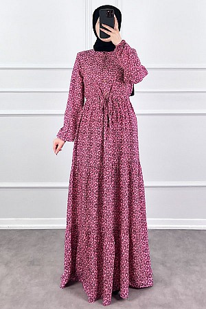 Halka Desen Pamuk Viskon Kumaş Elbise - Pembe