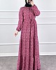 Halka Desen Pamuk Viskon Kumaş Elbise - Pembe
