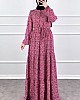 Halka Desen Pamuk Viskon Kumaş Elbise - Pembe