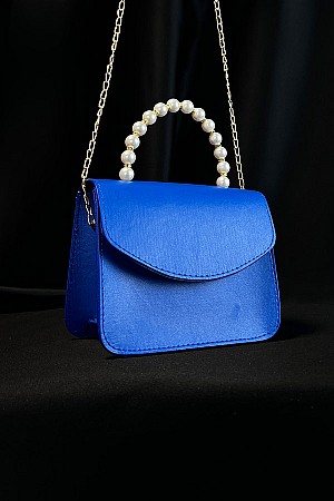 İnci Saplı Çanta - Sax Mavisi