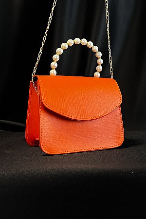 İnci Saplı Çanta - Oranj İnci Saplı Çanta - Oranj
