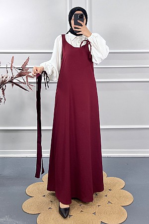 Jile Detaylı Elbise - Bordo