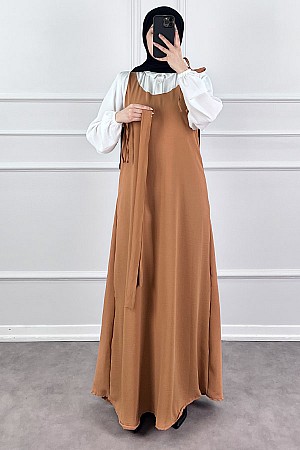 Jile Detaylı Elbise - Camel