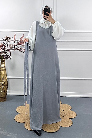 Jile Detaylı Elbise - Gri