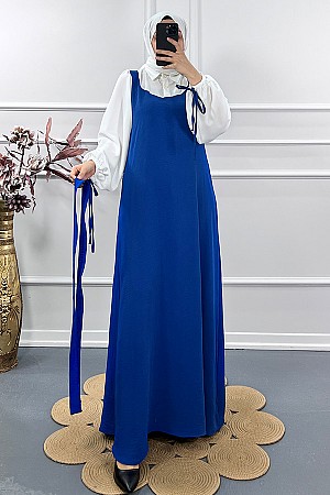 Jile Detaylı Elbise - Mavi Jile Detaylı Elbise - Mavi