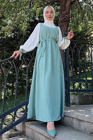 Jile Detaylı Elbise - Mint