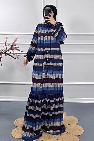 Kare Desen Elbise - Bordo