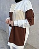 Kare Parçalı Bisiklet Yaka Tunik - Kahverengi