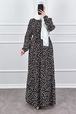 Kesme Desen Elbise - Kahverengi