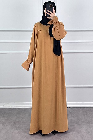 Kolları Detaylı Elbise - Sütlü Kahve