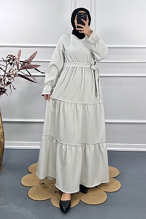 Kolu Lastikli Elbise - Ekru