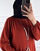 Kolyeli Tesettür Elbise - Kiremit Kolyeli Tesettür Elbise - Kiremit