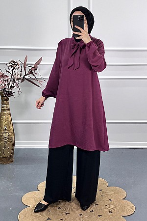 Kurdele Detaylı Tunik - Gül Kurusu