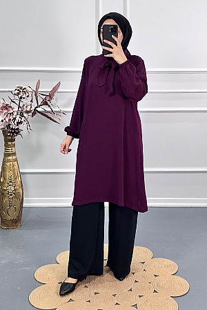Kurdele Detaylı Tunik - Mor