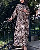 Leopar Desen Saten Elbise - Vizon