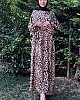 Leopar Desen Saten Elbise - Vizon