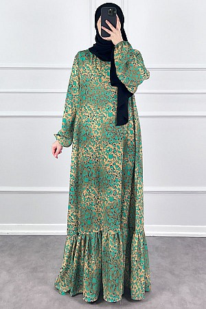 Modern Desen Elbise - Yeşil