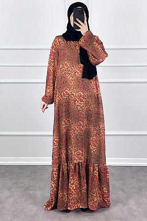 Modern Desen Elbise - Kırmızı