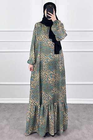 Modern Desen Elbise - Su Yeşili