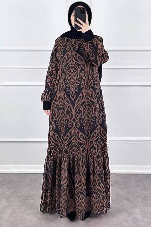 Nilüfer Şifon Elbise - Kahverengi