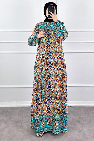 Pamuk Viskon Elbise - Mavi