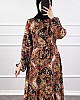 Pamuk Viskon Etnik Desen Elbise - Kahverengi
