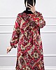 Pamuk Viskon Etnik Desen Elbise - Kırmızı