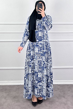 Pamuk Viskon Kumaş Elbise - Mavi