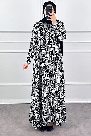 Pamuk Viskon Kumaş Elbise - Siyah