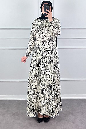 Pamuk Viskon Kumaş Elbise - Taş