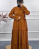 Puantiyeli Gofre Elbise - Camel