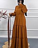 Puantiyeli Gofre Elbise - Camel