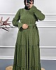 Puantiyeli Gofre Elbise - Yeşil