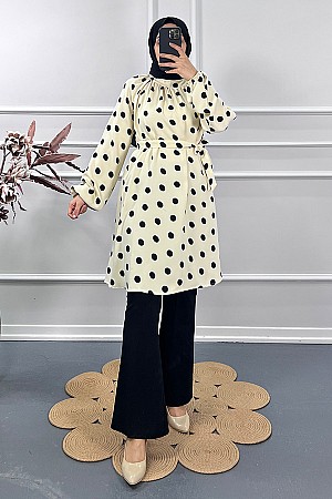 Puantiyeli Tunik - Krem