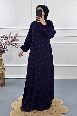 Puantiyeli Viskon Elbise - Lacivert