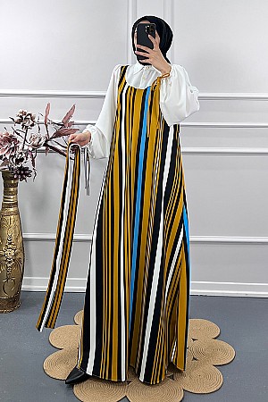 Renk Detaylı Jile Elbise - Sarı