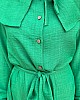 Şal Yaka Düğmeli Keten Elbise - Yeşil